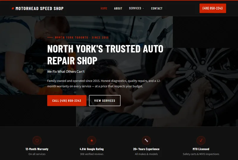 Screenshot of the Motorhead Speed Shop demo website homepage